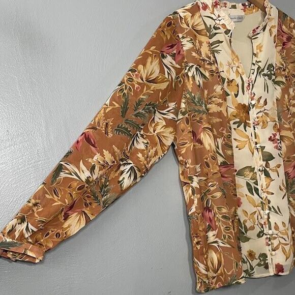 Christopher & Banks Size Large XL Boho Floral Blouse Semi Sheer Peasant Top - Picture 3 of 10